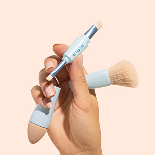 Alleyoop Multi-Tasker 4-in-1 Travel Makeup Brush – All-in-One Makeup Sponge, Eyeshadow, Eyebrow, Liner & Blush Blending Brush for Foundation, Concealer, & Powder – Buildable Coverage – Vegan, Dual-Ended & Travel-Friendly