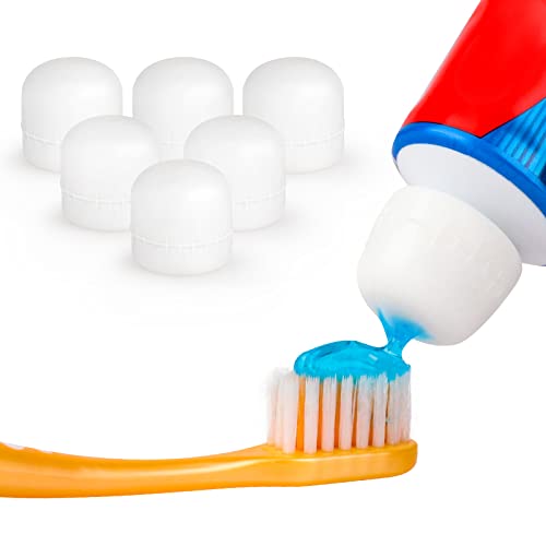 6 Pack Toothpaste Cap, Fowecelt Self Closing Toothpaste Squeezer Dispenser for Kids and Adults (White)