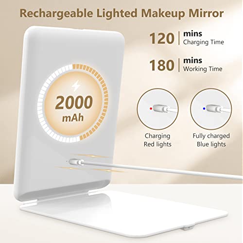 Travel Makeup Mirror with 10X Magnifying Mirror, Vanity Mirror with 80LEDs, 3 Color Lighting, Rechargeable 2000mAh Batteries, Portable Ultra Slim Lighted Makeup Mirror, Travel Essentials for Women