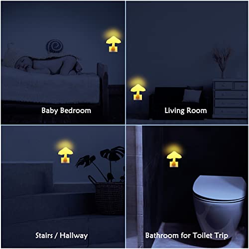 Sensor LED Mushroom Night Light - iBetterLife Plug-in Wall Dream Bed Room Nightlight for Adults Kids Cute Mushroom Lamp Cottagecore Decor for Bedroom, Bathroom, Stairs, Hallway Corridor Warm Yellow