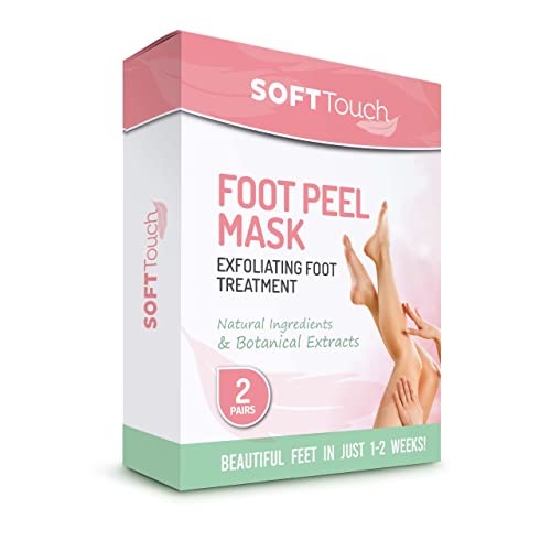 Soft Touch Foot Peel Mask - Pack of 2 Feet Peeling Masks for Dry, Cracked Heels & Calluses - Exfoliating Foot Mask Peel for Baby Soft Skin, Original Aloe Vera