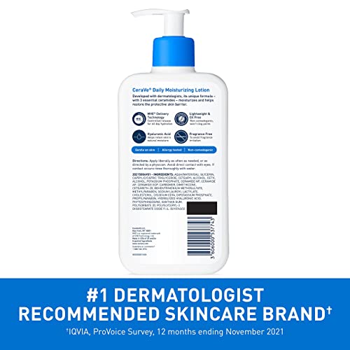 CeraVe Daily Moisturizing Lotion for Dry Skin | Body Lotion & Facial Moisturizer with Hyaluronic Acid and Ceramides | Fragrance Free | 19 Ounce