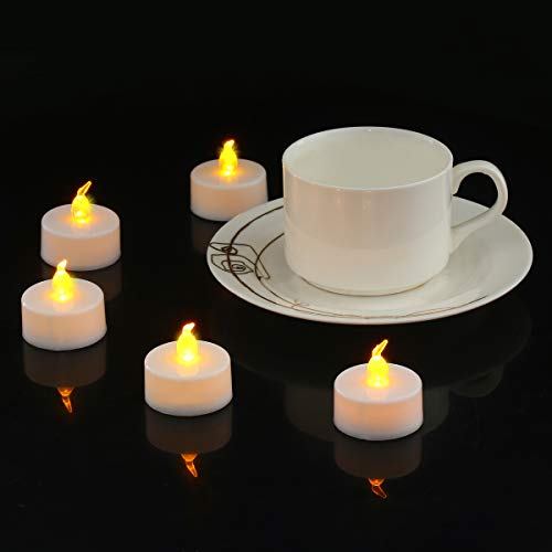 LFSEMINI Tea Lights, 24 Pack Battery Tea Lights Flameless LED Tea Lights Candles Battery Powered Fake Candles 100 Hours for Wedding Party Holidays Home Decoration Outdoor (Warm Yellow)