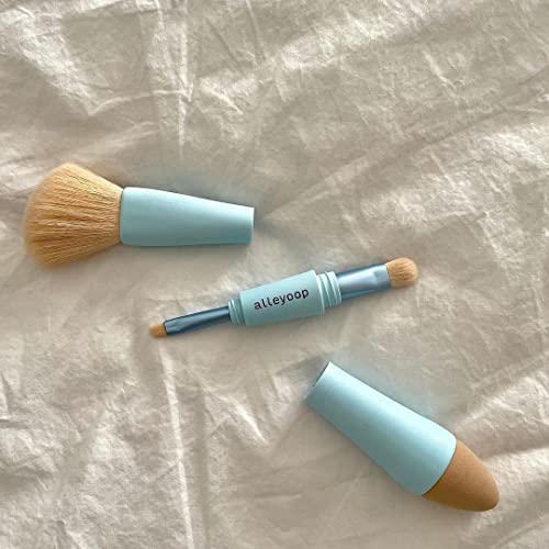 Alleyoop Multi-Tasker 4-in-1 Travel Makeup Brush – All-in-One Makeup Sponge, Eyeshadow, Eyebrow, Liner & Blush Blending Brush for Foundation, Concealer, & Powder – Buildable Coverage – Vegan, Dual-Ended & Travel-Friendly