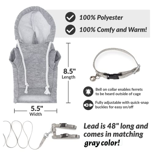 Ferret Sweater and Leash Bundle - Ferret Costume - Ferret Accessories - Small Ferret Clothes - Clothes for Ferrets - Ferret Stuff - Hoodies for Ferrets with Leash, Harness, and Collar