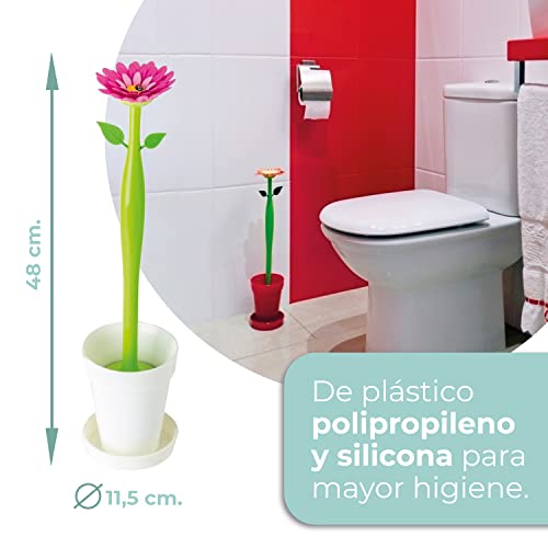 Vigar Flower Power Toilet Brush Set, Nylon Cleaning Brush with Daisy-Shaped Handle, Flower Pot Base with Saucer