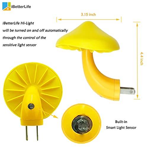 Sensor LED Mushroom Night Light - iBetterLife Plug-in Wall Dream Bed Room Nightlight for Adults Kids Cute Mushroom Lamp Cottagecore Decor for Bedroom, Bathroom, Stairs, Hallway Corridor Warm Yellow