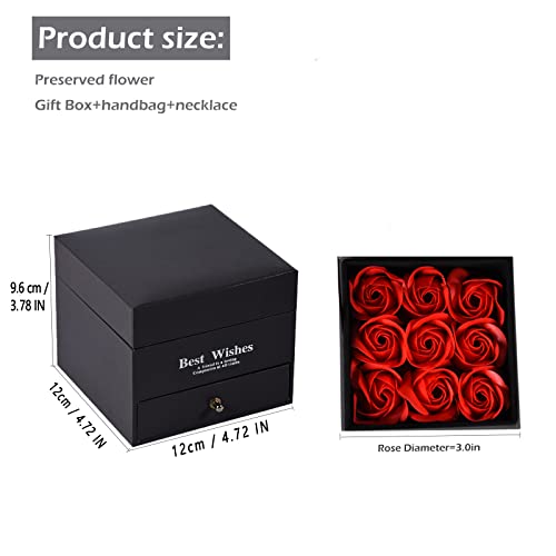 Czkonore Gifts for Women Preserved Red Real Rose with I Love You Necklace in 100 Languages, Enchanted Rose Flower Gifts for Mom Wife Girlfriend Her on Mothers Day Anniversary Christmas