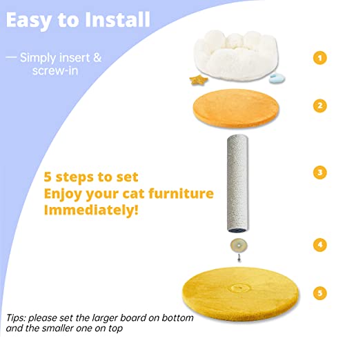 Happi N Pets Cloud Cat Scratching Post with Bed, Cat Tree for Indoor Cats, Nature Sisal Cat Scratcher with Cat Cozy Fluffy Perch for Kitten & Adult Cats, Small Cat Tower with Balls, Stable Cat Stand
