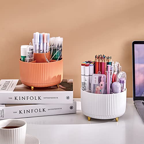 Lolocor 360 Degree Rotating Desk Organizer - Pen Holder Pencil Holder for Desk Desk Simple Modern Minimalist Makeup Organizer Pen Cup Multifunctional Office Supplier for Home Kids and School White