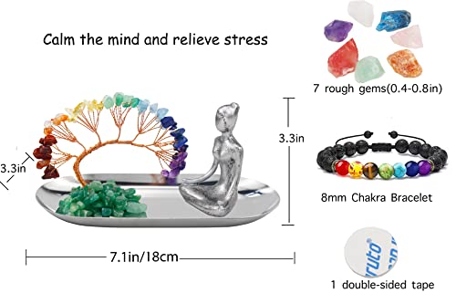 Meditation Accessories, Zen Spiritual Decor, 7 Chakra Crystal Tree Healing Stones and Yoga Statues, for Living Room, Office, Shelves, Mantle Decor, Birthday Gifts for Women