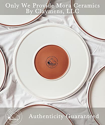 Mora Ceramic Flat Plates Set of 6 - 8 in - The Dessert, Salad, Appetizer, Small Lunch, etc Plate. Microwave, Oven, and Dishwasher Safe, Scratch Resistant. Kitchen Porcelain Dish - Vanilla White