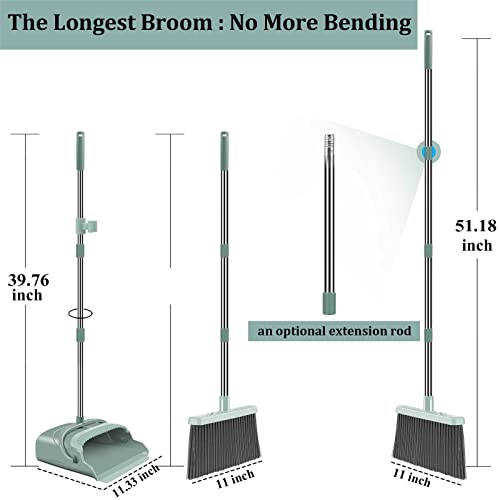 kelamayi Broom and Dustpan Set for Home,Broom and Dustpan Set, Broom Dustpan Set, Broom and Dustpan Combo for Office, Stand Up Broom and Dustpan (Green)