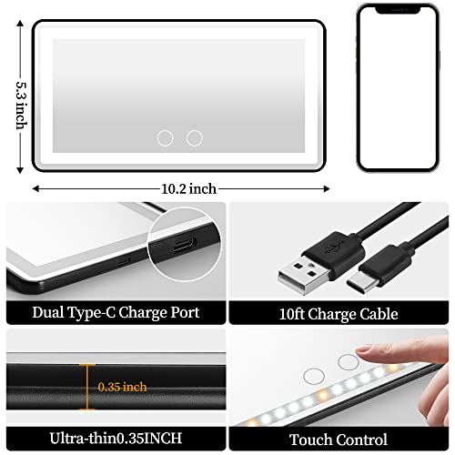 Car Sun Visor Vanity Mirror, Makeup Mirror with 3 Light Modes & 60 LEDs, Rechargeable Led Light Car Mirror with Dimmable Touch Screen, Rear View Sun-Shading Travel Cosmetic Mirror for Car Truck SUV