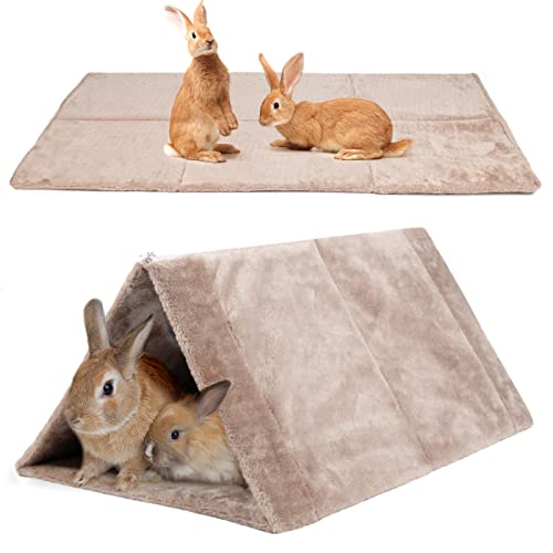 Bigmeta Large Foldable Rabbit House Bed- 21.6" × 13”× 9" Warm Bunny Bed of Stable Structure Rabbit Hideout with Zipper Triangle Tent Bed for Kitten Guinea Pig Chinchilla Hamster or Other Small Animal