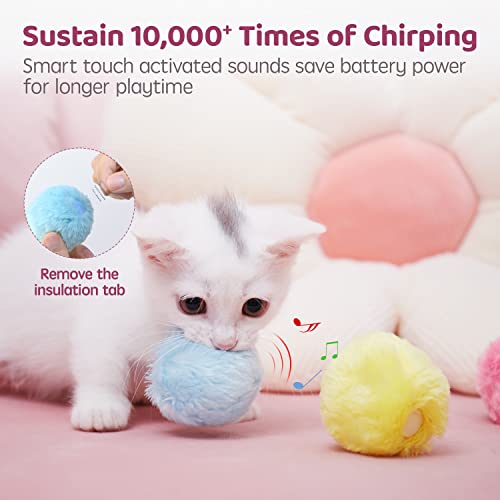Potaroma Chirping Cat Toys Balls with SilverVine Catnip, 2022 Upgraded, 3 Pack Fluffy Interactive Cat Kicker, 3 Lifelike Animal Sounds, Kitty Kitten Catnip Exercise Toys