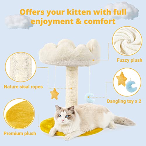 Happi N Pets Cloud Cat Scratching Post with Bed, Cat Tree for Indoor Cats, Nature Sisal Cat Scratcher with Cat Cozy Fluffy Perch for Kitten & Adult Cats, Small Cat Tower with Balls, Stable Cat Stand