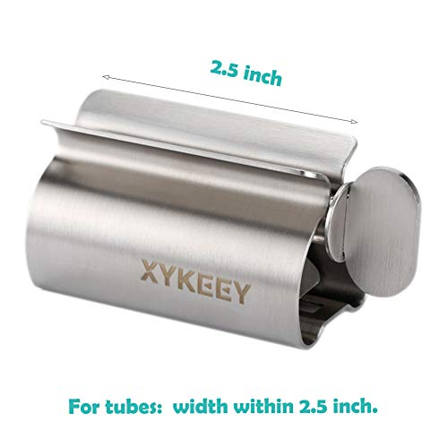 XYKEEY Toothpaste Tube Squeezer - Set of 2 Toothpaste Squeezer Rollers, Metal Toothpaste Tube Wringer Seat Holder Stand (Stainless Steel)
