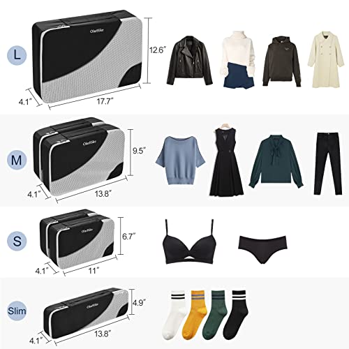 OlarHike 6 Set Packing Cubes for Travel, 4 Various Sizes and 6 Color Options, Luggage Organizer Bags for Travel Accessories, Travel Cubes for Suitcases (Black)