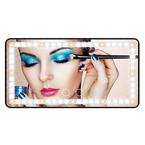 Car Sun Visor Vanity Mirror, Makeup Mirror with 3 Light Modes & 60 LEDs, Rechargeable Led Light Car Mirror with Dimmable Touch Screen, Rear View Sun-Shading Travel Cosmetic Mirror for Car Truck SUV