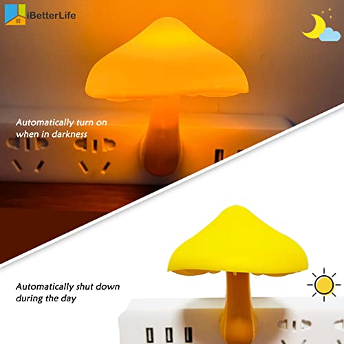 Sensor LED Mushroom Night Light - iBetterLife Plug-in Wall Dream Bed Room Nightlight for Adults Kids Cute Mushroom Lamp Cottagecore Decor for Bedroom, Bathroom, Stairs, Hallway Corridor Warm Yellow