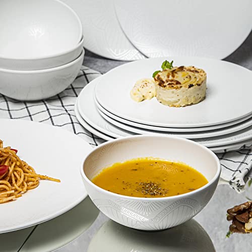 bzyoo BPA-Free Dishwasher Safe 100% Melamine Plastic La La Mandala Plate Bowl Set Best for Indoor and Outdoor Party (12 PCS Dinnerware set, Service for 4, La la Mandala -White)