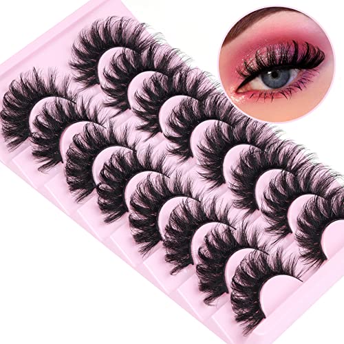 Fluffy Lashes Cat Eye D Curl Dramatic Faux Mink Lash Wispy 20MM Long Volume False Eyelashes That Look Like Extension 8 Pairs by Mavphnee