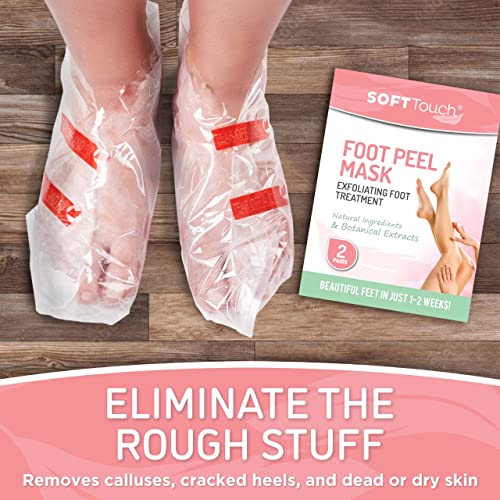 Soft Touch Foot Peel Mask - Pack of 2 Feet Peeling Masks for Dry, Cracked Heels & Calluses - Exfoliating Foot Mask Peel for Baby Soft Skin, Original Aloe Vera