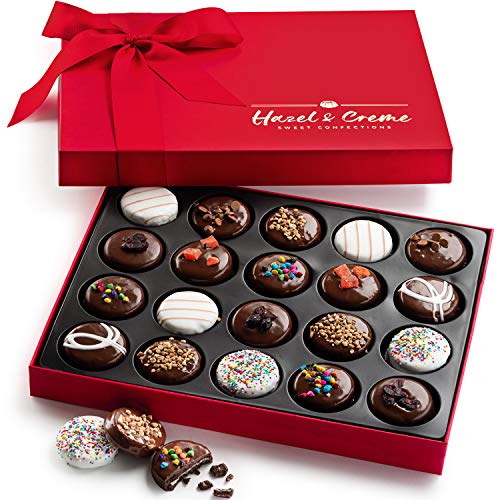 Hazel & Creme Chocolate Covered Cookie Gift - 20 Pcs - Valentines Gourmet Cookies - Cookie Gift Basket - Anniversary, Thank You, Birthday, Holiday Food Gift - Chocolate Gift Box