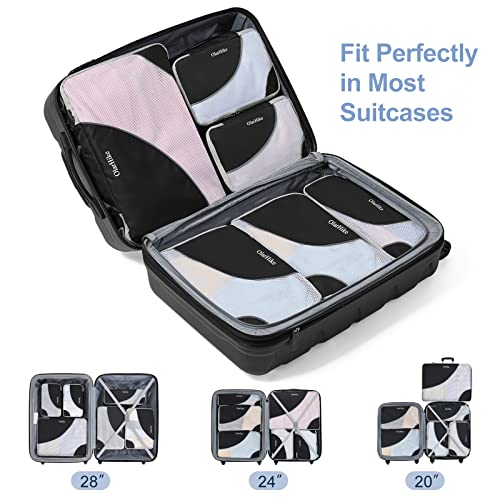 OlarHike 6 Set Packing Cubes for Travel, 4 Various Sizes and 6 Color Options, Luggage Organizer Bags for Travel Accessories, Travel Cubes for Suitcases (Black)