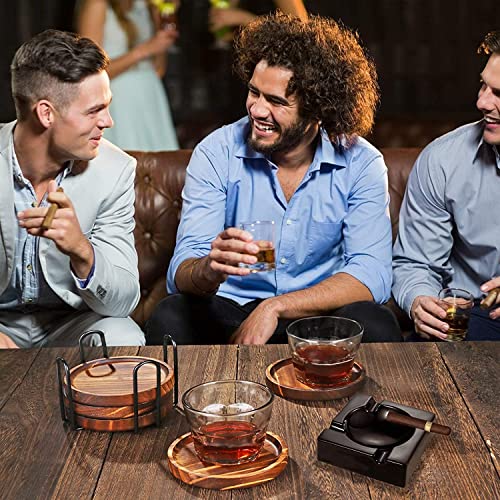 Wooden Coasters for Drinks - Natural Paulownia Wood Drink Coaster Set for Drinking Glasses, Tabletop Protection for Any Table Type, Set of 5 - Dia 4.3 x 4.3 x 0.8 Inches