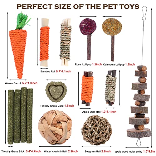 Rabbit Chew Toys 16PCS Bunny Toys for Rabbits Guinea Pig Toys Natural Timothy Hay Sticks Chinchilla Toys for Teeth Handmade Bunny Treats Gift Apple Wood Sticks Hamster Rat Gerbil Teeth Care