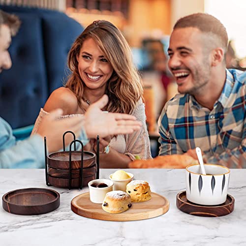 Wooden Coasters for Drinks - Natural Paulownia Wood Drink Coaster Set for Drinking Glasses, Tabletop Protection for Any Table Type, Set of 5 - Dia 4.3 x 4.3 x 0.8 Inches