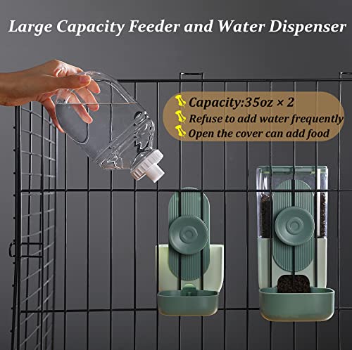 Kenond 35oz Hanging Automatic Pet Food Water Dispenser, Auto Gravity Pet Feeder and Waterer Set, Cage Cat Food Bowl Dog Feeding Station for Puppy and Kitten Rabbit Chinchilla Hedgehog Ferret (Green) …