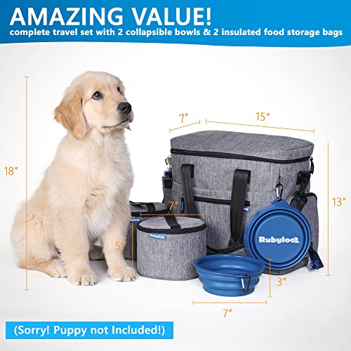 Rubyloo The Original Doggy Bag™- Dog Travel Bag for Supplies with 2 BPA-Free Collapsible Dog Bowls, 2 Dog Food Travel Containers-A Dog Travel Kit for Road Trips or Weekend Away. Airline Approved