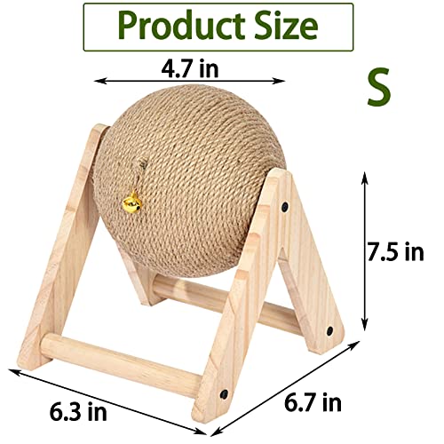 Rabbit Scratcher Toy Natural Sisal Rabbit Scratching Ball Wooden Bunny Scratch Toy with Ball for Indoor Rabbits Bunnies Ferrets Chinchillas Kittens Small Animals (Small)