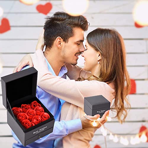 Czkonore Gifts for Women Preserved Red Real Rose with I Love You Necklace in 100 Languages, Enchanted Rose Flower Gifts for Mom Wife Girlfriend Her on Mothers Day Anniversary Christmas