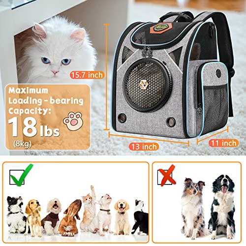 Cat Backpack Carrier Set: Pet Carrier Backpack for Small Dog Backpacks with Breathable Mesh, Ventilated Design Pet Backpack Cat carrier Bag for Hiking Camping Outdoor Use, Hold Pets Up to 18 Lbs, Grey