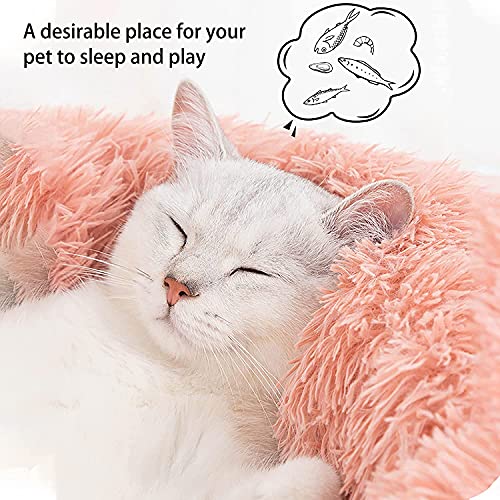 Geizire 24 inch Cat Bed Dog Bed for Cats, Small/Medium Dogs, Washable Donut Calming Round,Soft Fluffy Warm and Cozy Anti Anxiety Cuddler, Joint-Relief Pet Bed(24'',Grey) (Large, Pink)