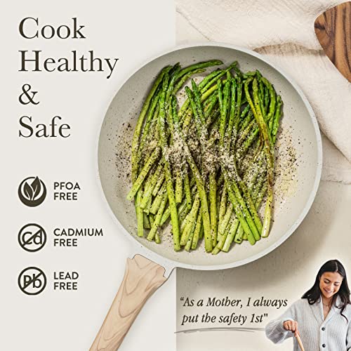 CAROTE Pots and Pans Set Nonstick, White Granite Induction Kitchen Cookware Sets, 10 Pcs Non Stick Cooking Set w/ Frying Pans & Saucepans(PFOS , PFOA Free)