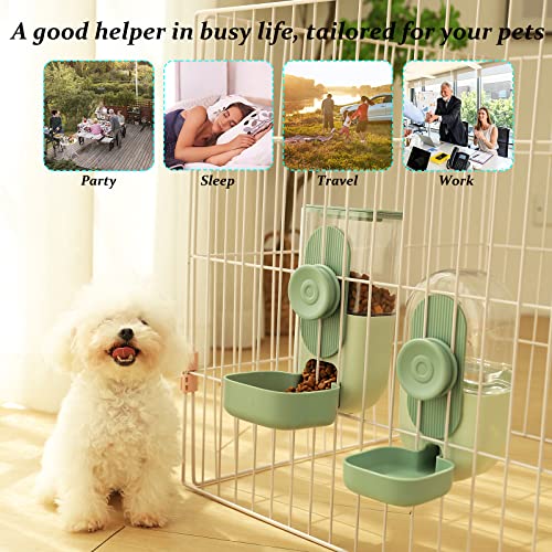 Kenond 35oz Hanging Automatic Pet Food Water Dispenser, Auto Gravity Pet Feeder and Waterer Set, Cage Cat Food Bowl Dog Feeding Station for Puppy and Kitten Rabbit Chinchilla Hedgehog Ferret (Green) …