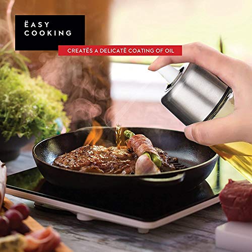 DWËLLZA KITCHEN Olive Oil Dispenser Bottle for Kitchen and Olive Oil Sprayer for Cooking Set – Olive Oil Sprayer Mister 6 OZ and Glass Oil Bottle 17 OZ with Measuring Pump Drip-Free Stainless Spout