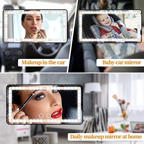 Car Sun Visor Vanity Mirror, Makeup Mirror with 3 Light Modes & 60 LEDs, Rechargeable Led Light Car Mirror with Dimmable Touch Screen, Rear View Sun-Shading Travel Cosmetic Mirror for Car Truck SUV