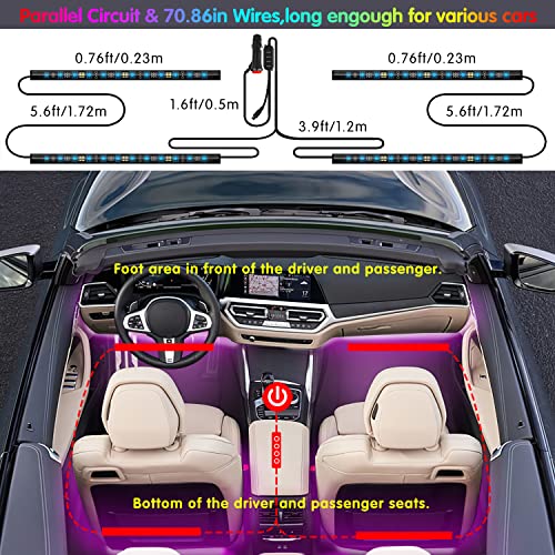 Interior Car Lights Keepsmile Car Accessories Car Led Lights APP Control with Remote Music Sync Color Change RGB Under Dash Car Lighting with Car Charger 12V 2A LED Lights for Car (RGB)
