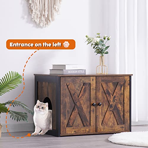 DWANTON Litter Box Enclosure, Cat Litter Box Furniture Hidden, Reversible Entrance Can Be on Left or Right Side, Wooden Cat Washroom Indoor, Fit Most of Litter Box, 27.6 x 19.7 x 19.7 Inches