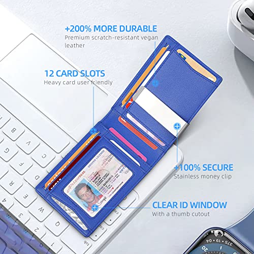 Zitahli Slim RFID Wallets for Men, Money Clip Bifold Leather Wallet Minimalist Mens Wallet with ID Window and 12 Card Slots