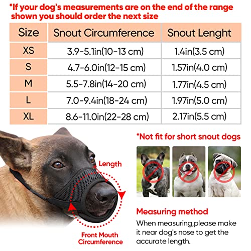 HEELE Dog Muzzle,Soft Nylon Muzzle Anti Biting Barking Chewing,Air Mesh Breathable Drinkable Adjustable Loop Pets Muzzle for Small Medium Large Dogs 4 Colors 4 Sizes