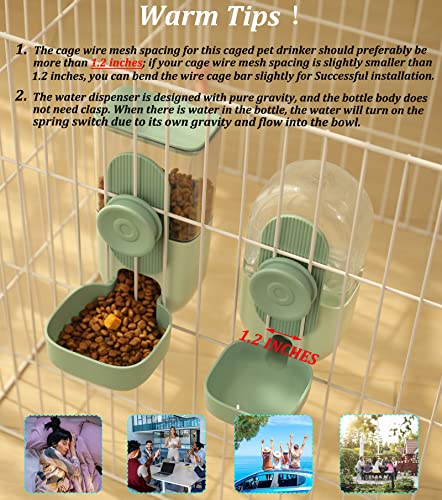 Kenond 35oz Hanging Automatic Pet Food Water Dispenser, Auto Gravity Pet Feeder and Waterer Set, Cage Cat Food Bowl Dog Feeding Station for Puppy and Kitten Rabbit Chinchilla Hedgehog Ferret (Green) …