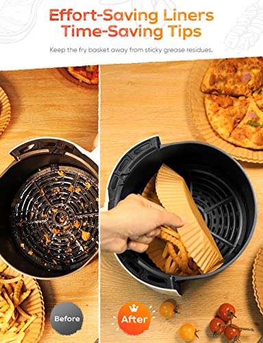 Air Fryer Disposable Paper Liner, 120PCS Air Fryer Parchment Liners with 100PCS Disposable Gloves, Waterproof, Oil-Proof, Non-Stick Kitchen Parchment Paper for Microwave Oven, Steamer, Pan, 6.3 Inch