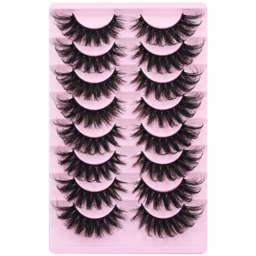 Fluffy Lashes Cat Eye D Curl Dramatic Faux Mink Lash Wispy 20MM Long Volume False Eyelashes That Look Like Extension 8 Pairs by Mavphnee